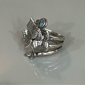 Or Paz Sterling Silver 925 Blue Topaz Butterfly Statement Ring Size 6.5
